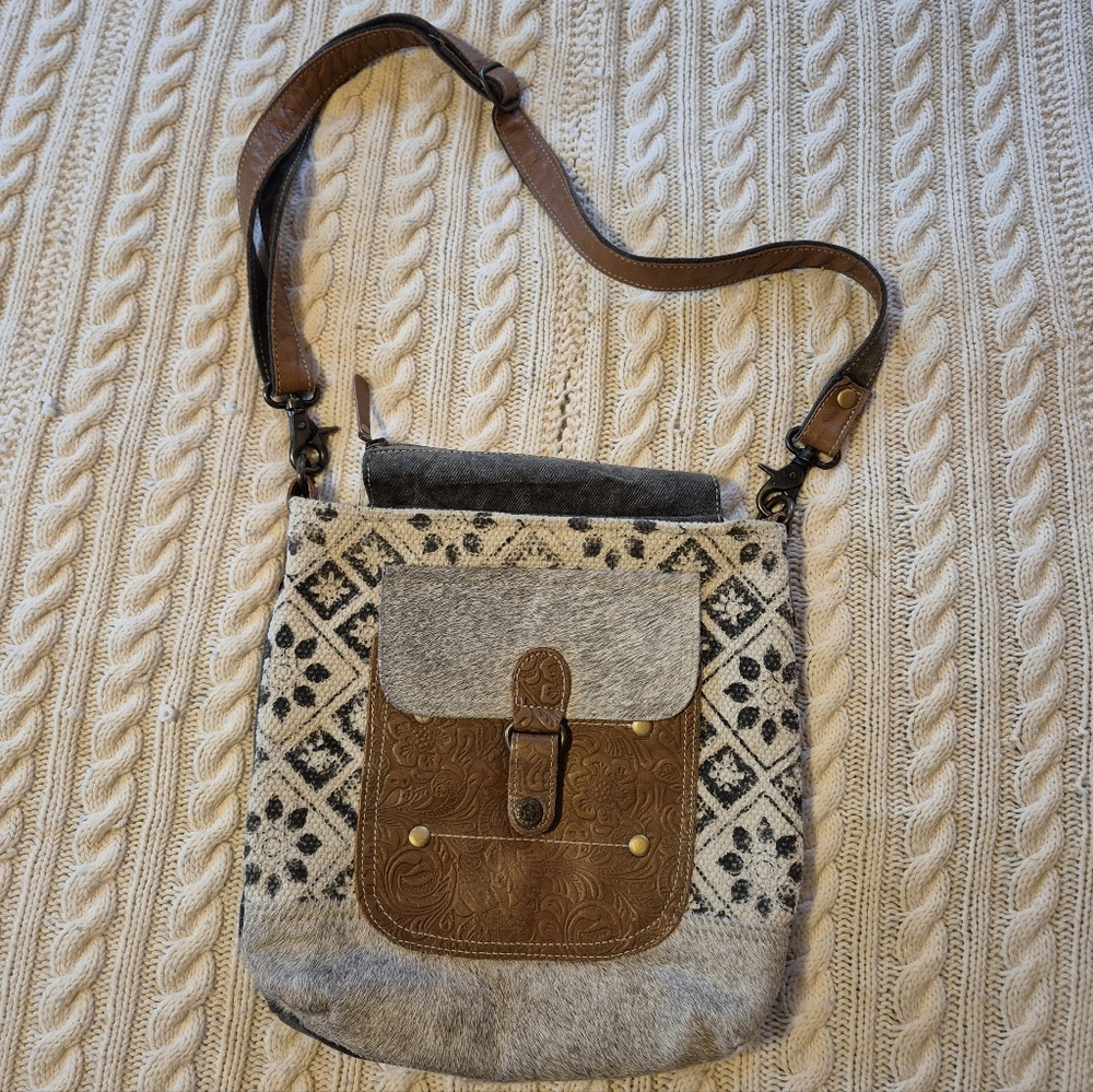 Myra Bag Shoulder Bag Canvas Cowhide Crossbody Leather Purse